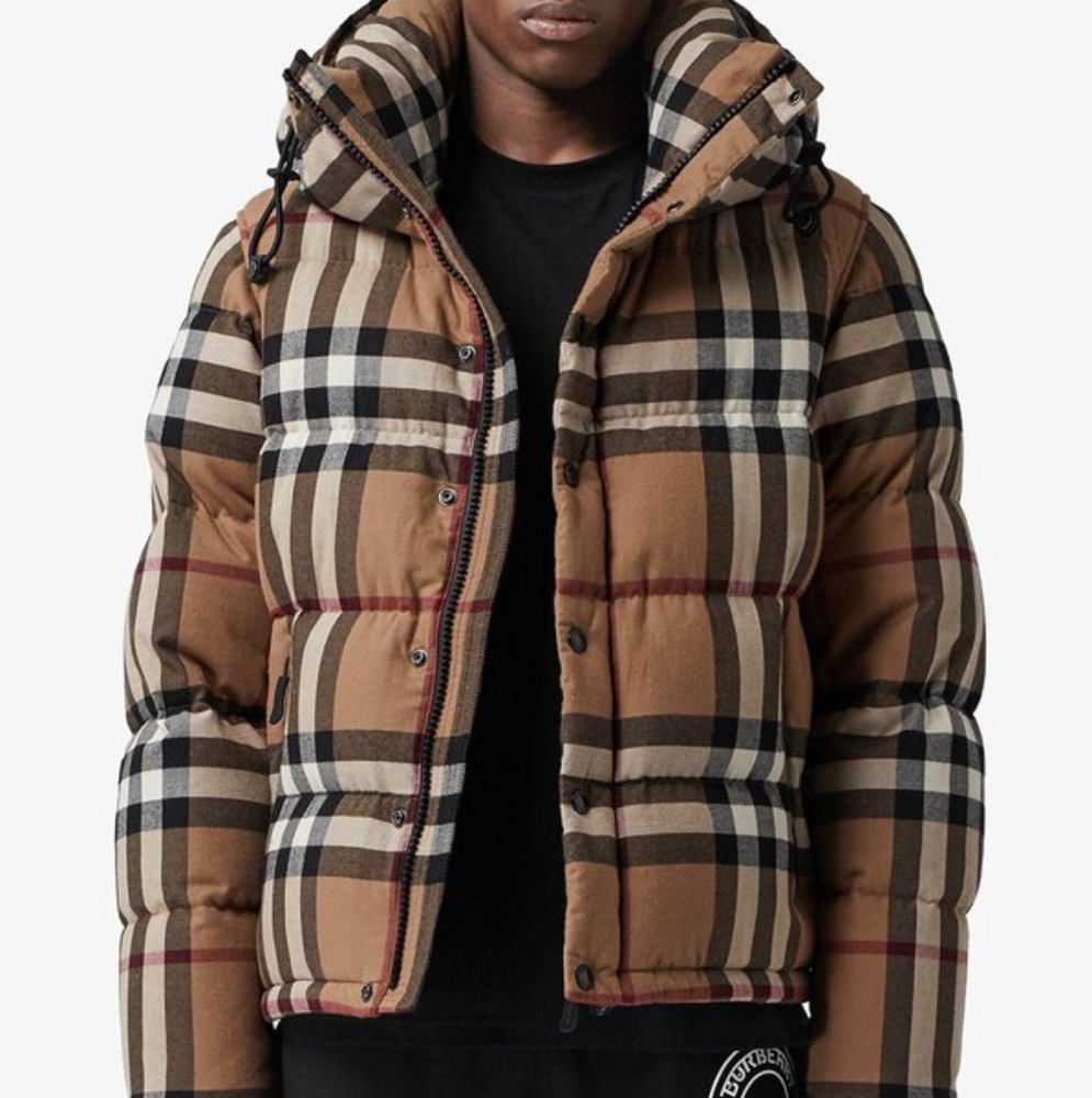 $1720 Burberry Convertible Check Puffer Jacket -  size m